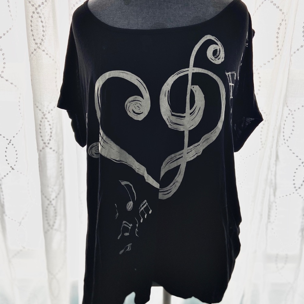 Midnight Hour Cold Shoulder Black Music Note Tunic